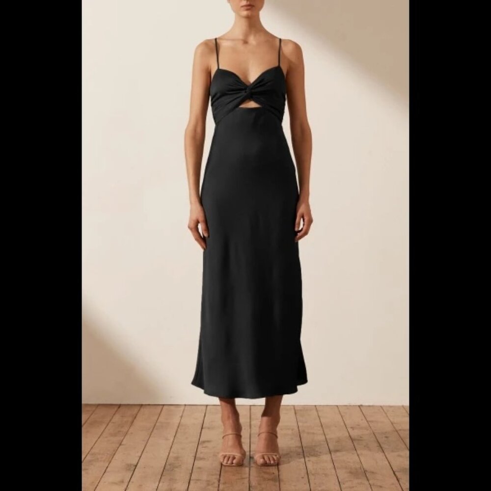 Shona Joy Luxe Twist Front Sleeveless Midi Dress NWT – Onyx - US 2